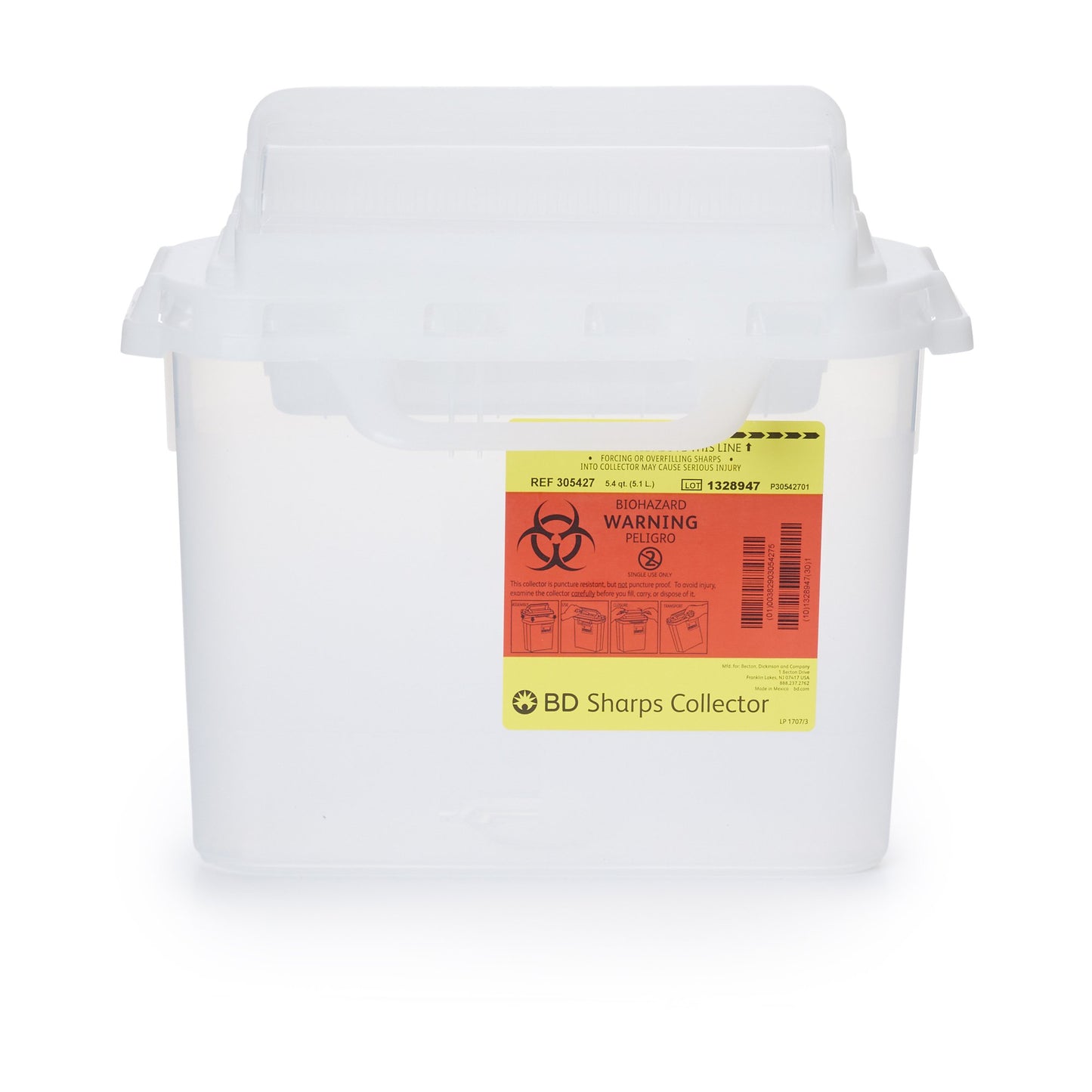 BD™ Sharps Container Translucent White Base 12 H X 12 W X 4-4/5 D Inch Horizontal Entry 1.35 Gallon (287479_CS)