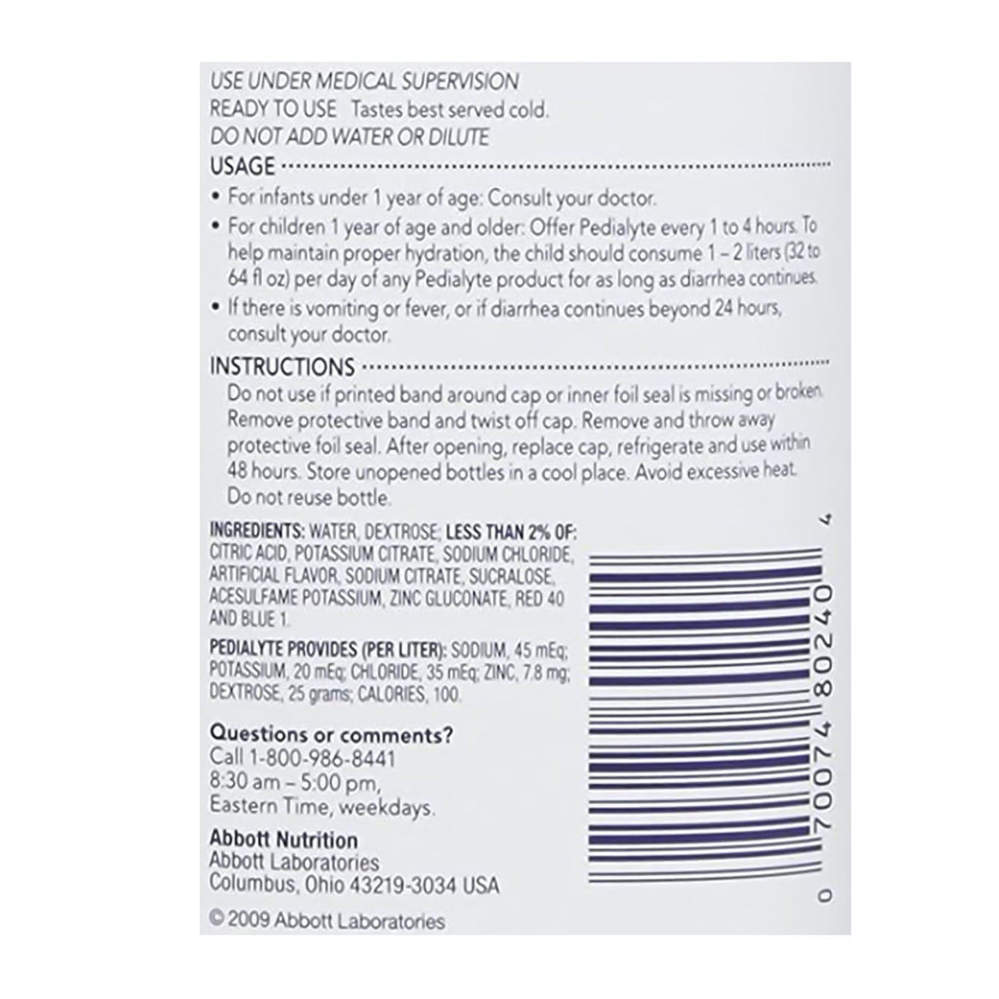 Pedialyte® Classic Oral Electrolyte Solution Grape Flavor 33.8 oz. Electrolyte (366834_CS)