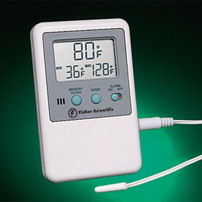 Fisherbrand™ Traceable® Digital Thermometer with Alarm Fahrenheit / Celsius -58° to +158°F (-50° to +70°C) Short External Sensor Multiple Mounting Options Battery Operated (492143_EA)