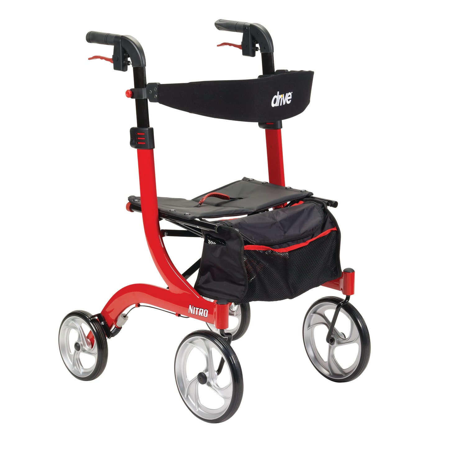 drive™ Nitro 4 Wheel Rollator Red Adjustable Height / Folding Aluminum Frame (873746_EA)