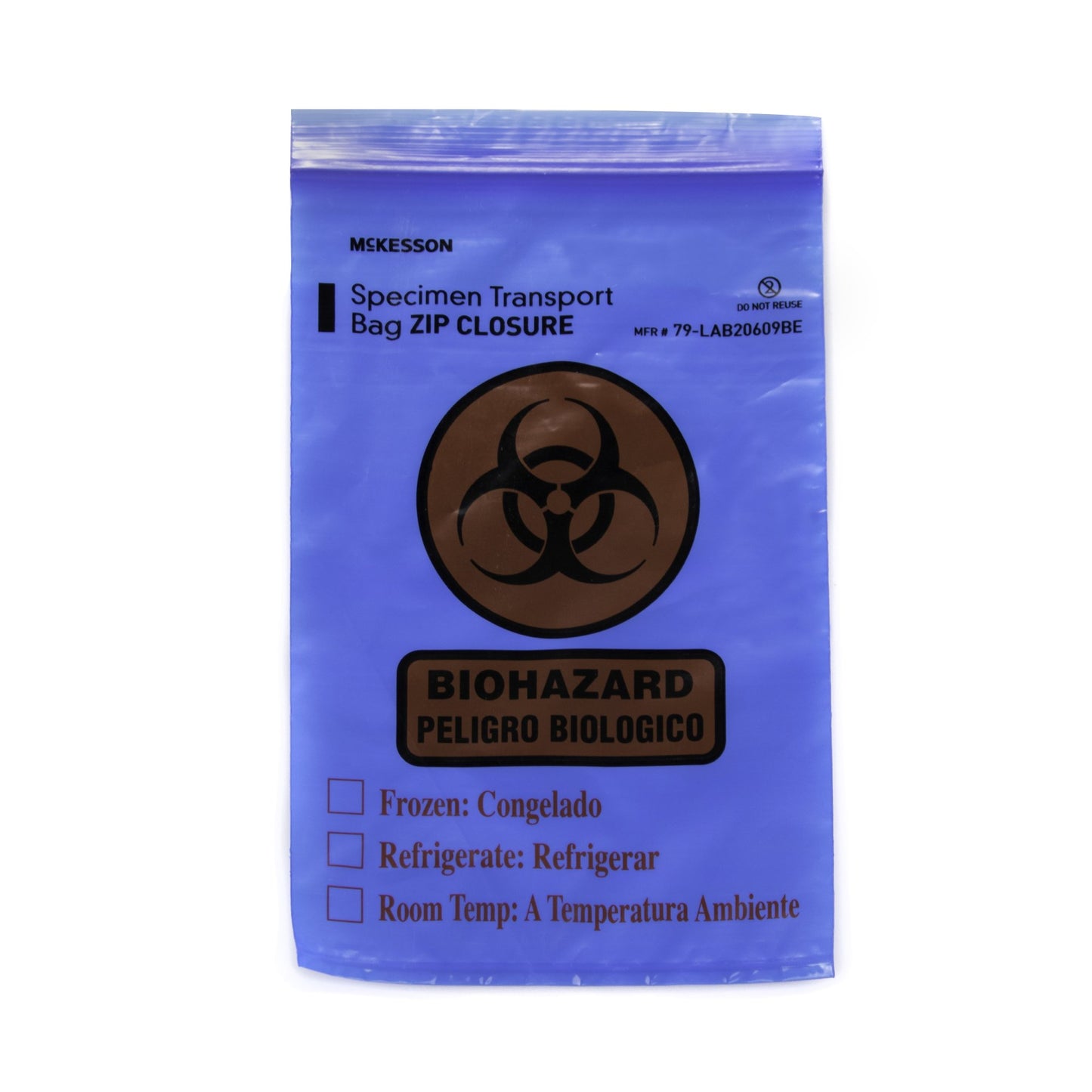 McKesson Specimen Transport Bag with Document Pouch 6 X 9 Inch Zip Closure Biohazard Symbol / Storage Instructions NonSterile (524353_PK)