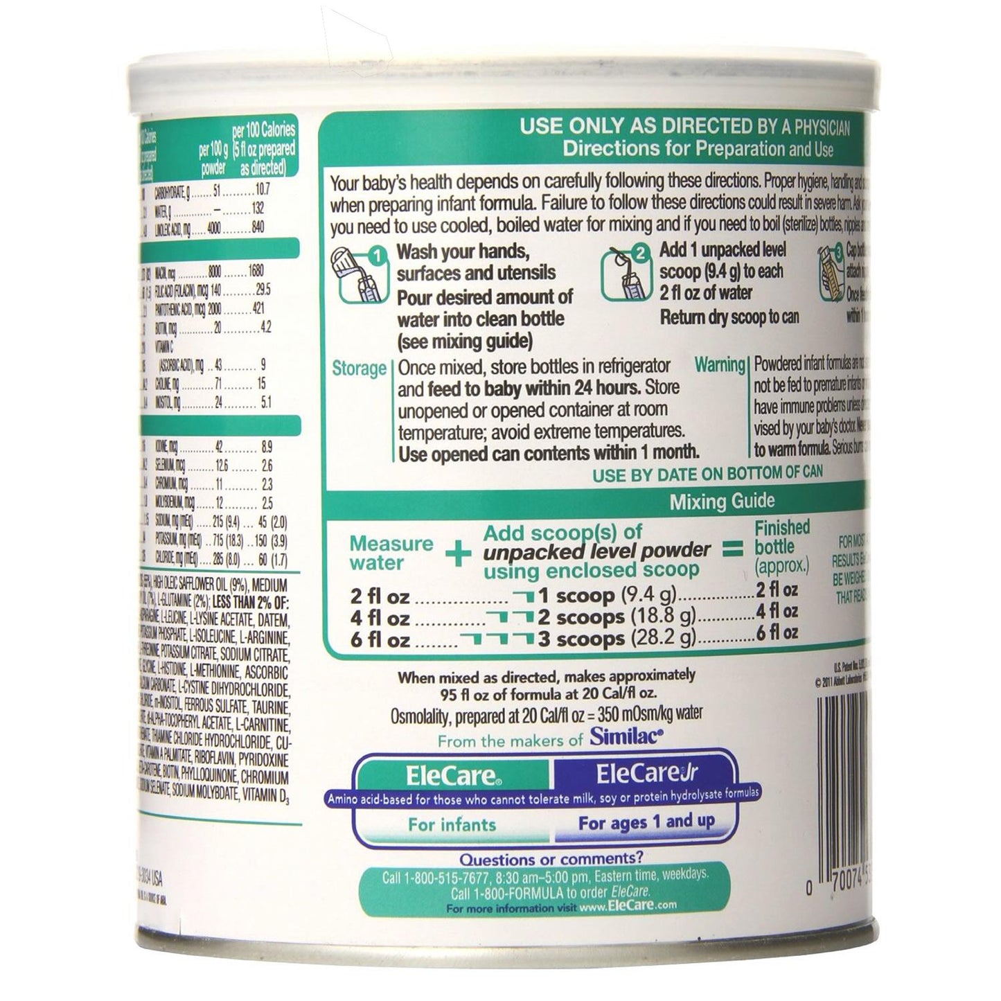 EleCare® Infant Formula Unflavored 14.1 oz. Can Powder Iron Food Allergies (772259_CS)