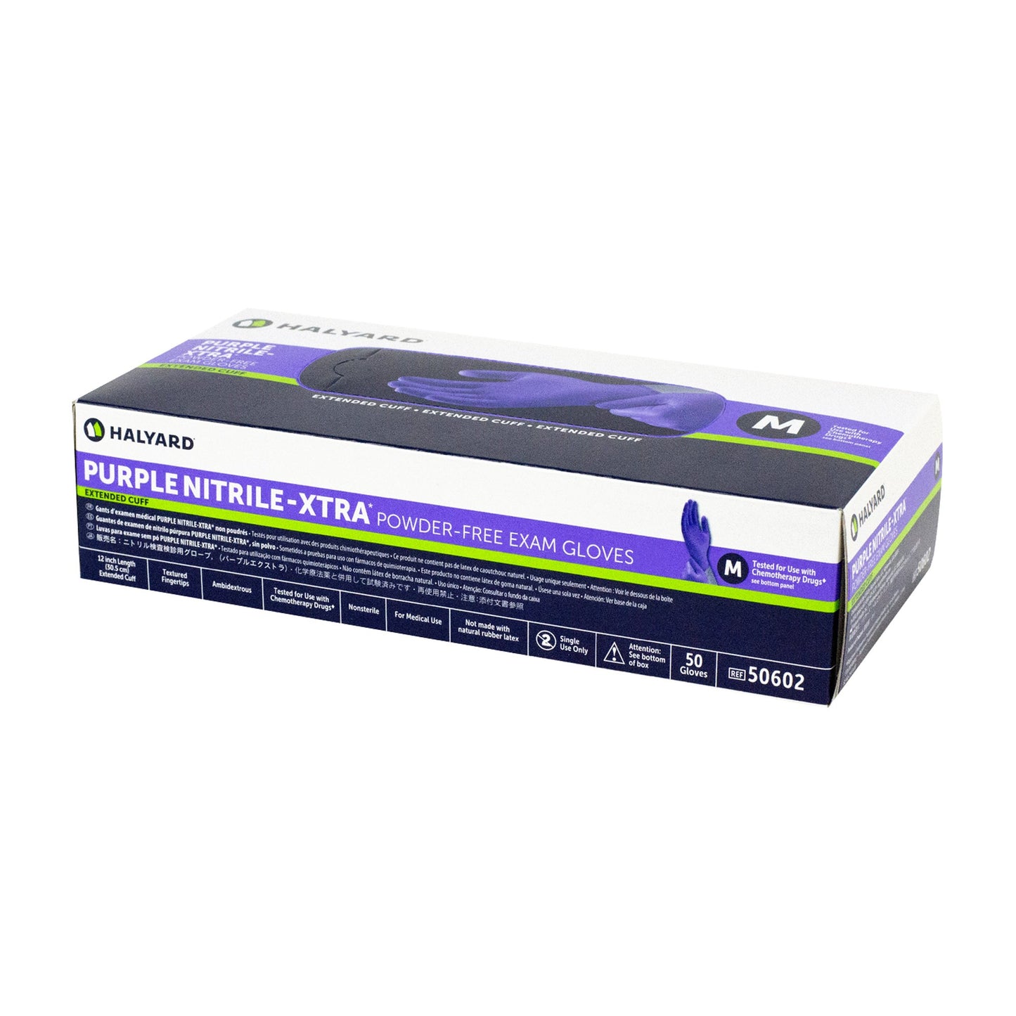 Purple Nitrile-Xtra™ Exam Glove Medium NonSterile Nitrile Extended Cuff Length Textured Fingertips Purple Chemo Tested (365066_CS)