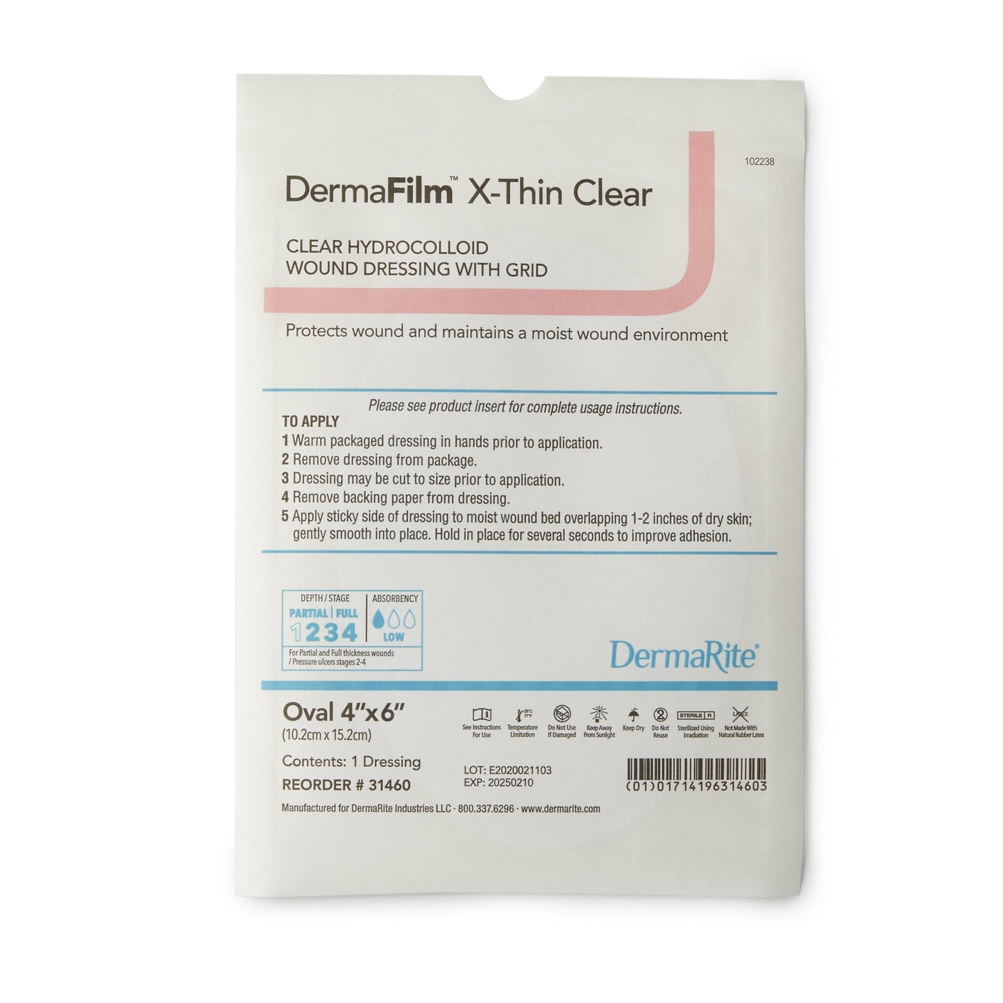 DermaFilm® Thin Hydrocolloid Dressing Film Backing 4 X 6 Inch Oval Hydrocolloid / Film (1095074_EA)