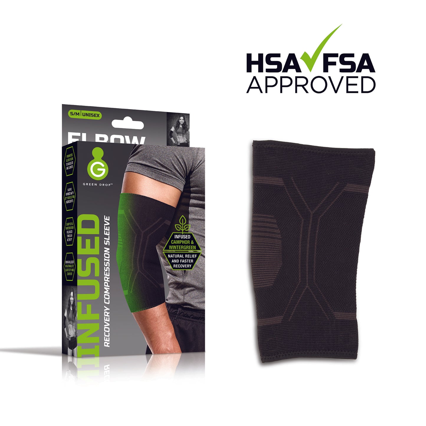 Green Drop™ Elbow Support Large / X-Large Pull-On Sleeve Left or Right Elbow 12 to 16 Inch Elbow Circumference Black (1230635_EA)