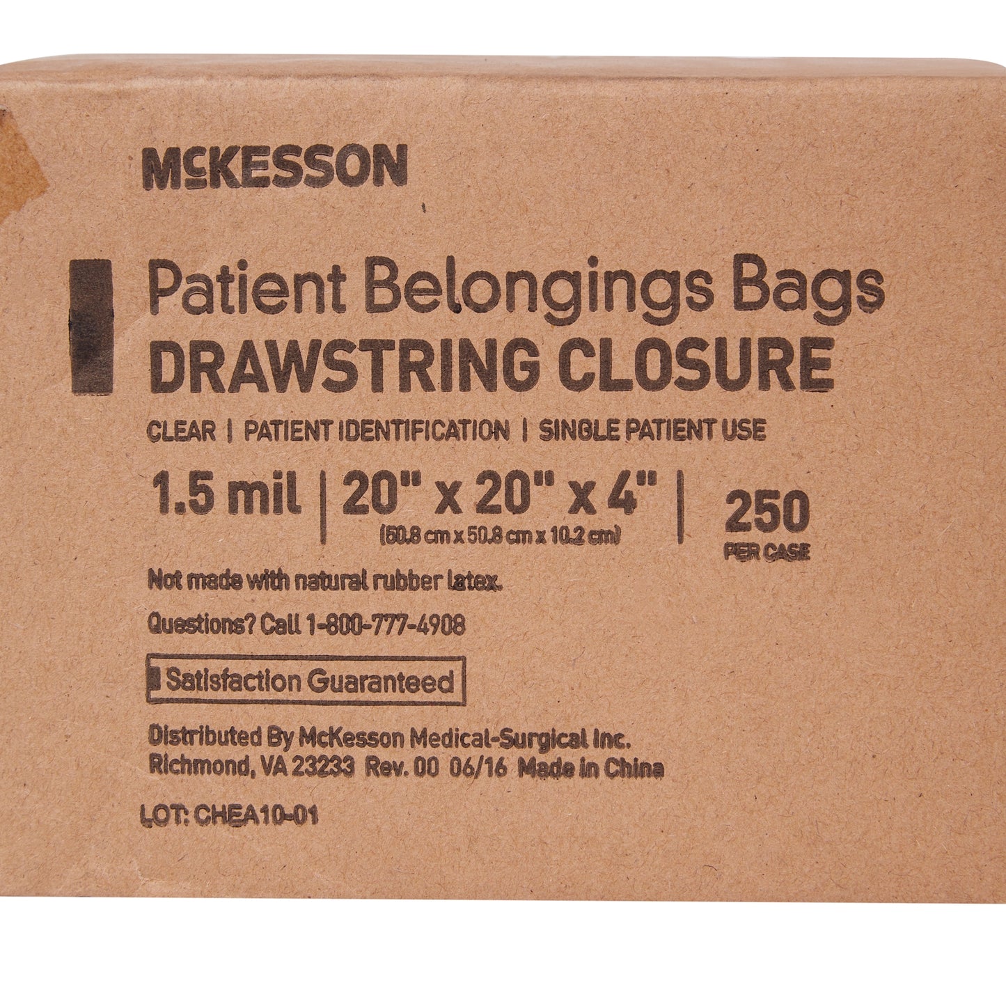 McKesson Patient Belongings Bag 4 X 20 X 20 Inch Polyethylene Drawstring Closure White (447753_CS)