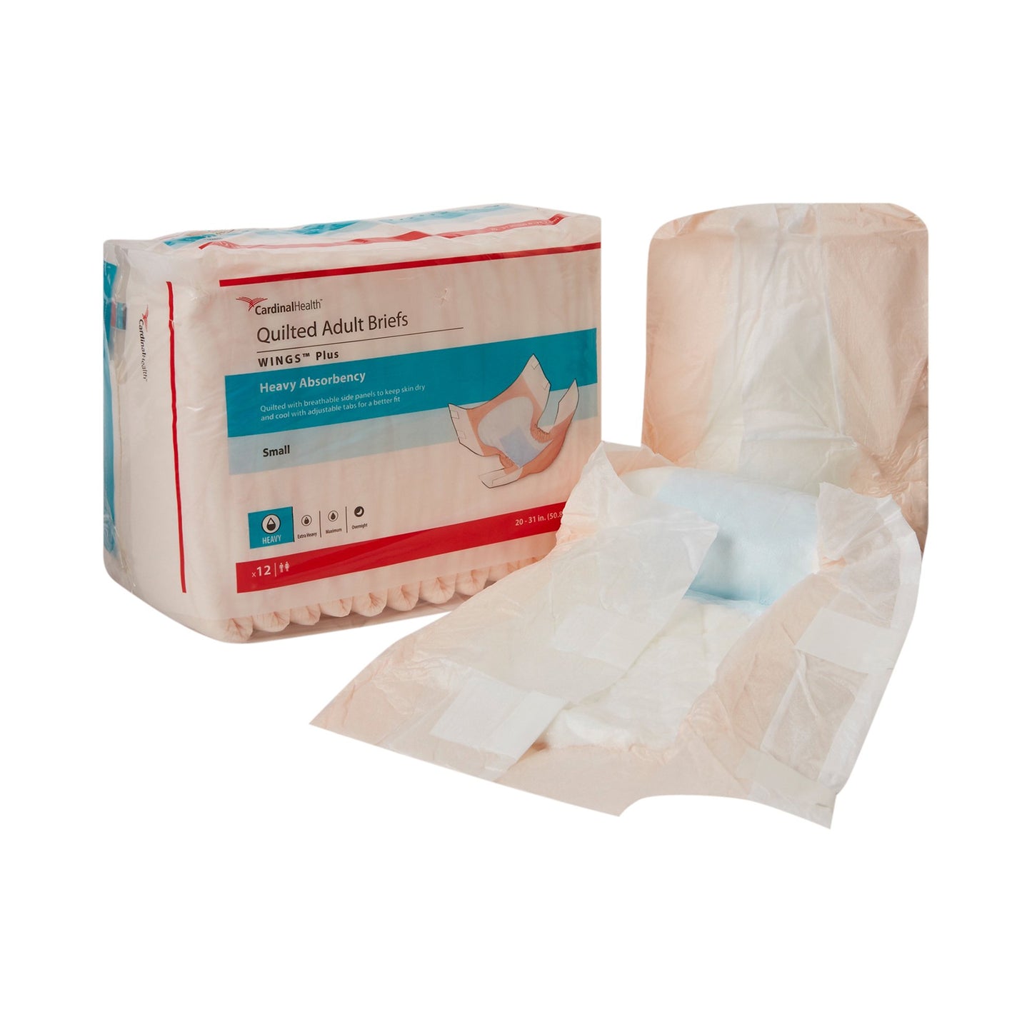 Wings™ Plus Quilted Unisex Adult Incontinence Brief Small Disposable Heavy Absorbency (747160_CS)