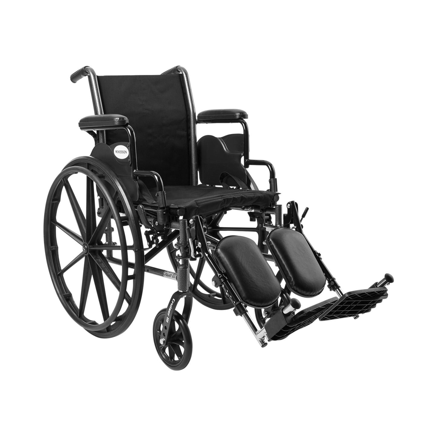 McKesson Lightweight Wheelchair Dual Axle Desk Length Arm Swing-Away Elevating Legrest Black Upholstery 16 Inch Seat Width Adult 300 lbs. Weight Capacity (1065283_EA)