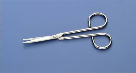 Busse Utility Scissors Nurse 5-1/4 Inch Length Floor Grade Stainless Steel Sterile Finger Ring Handle Angled Sharp Tip / Blunt Tip (168227_CS)