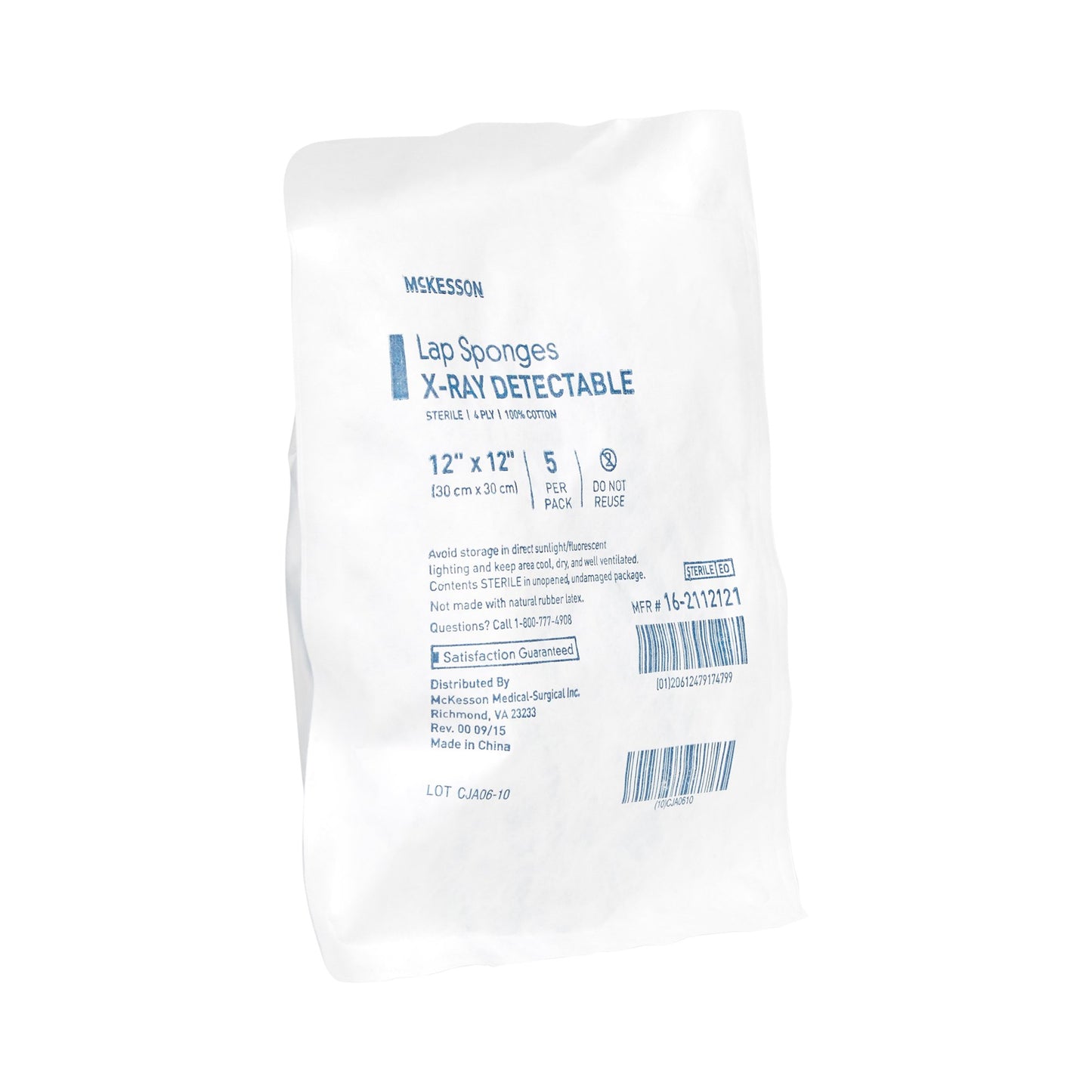 McKesson Surgical Laparotomy Sponge X-Ray Detectable Cotton 12 X 12 Inch 5 Count Soft Pack Sterile (281500_CS)
