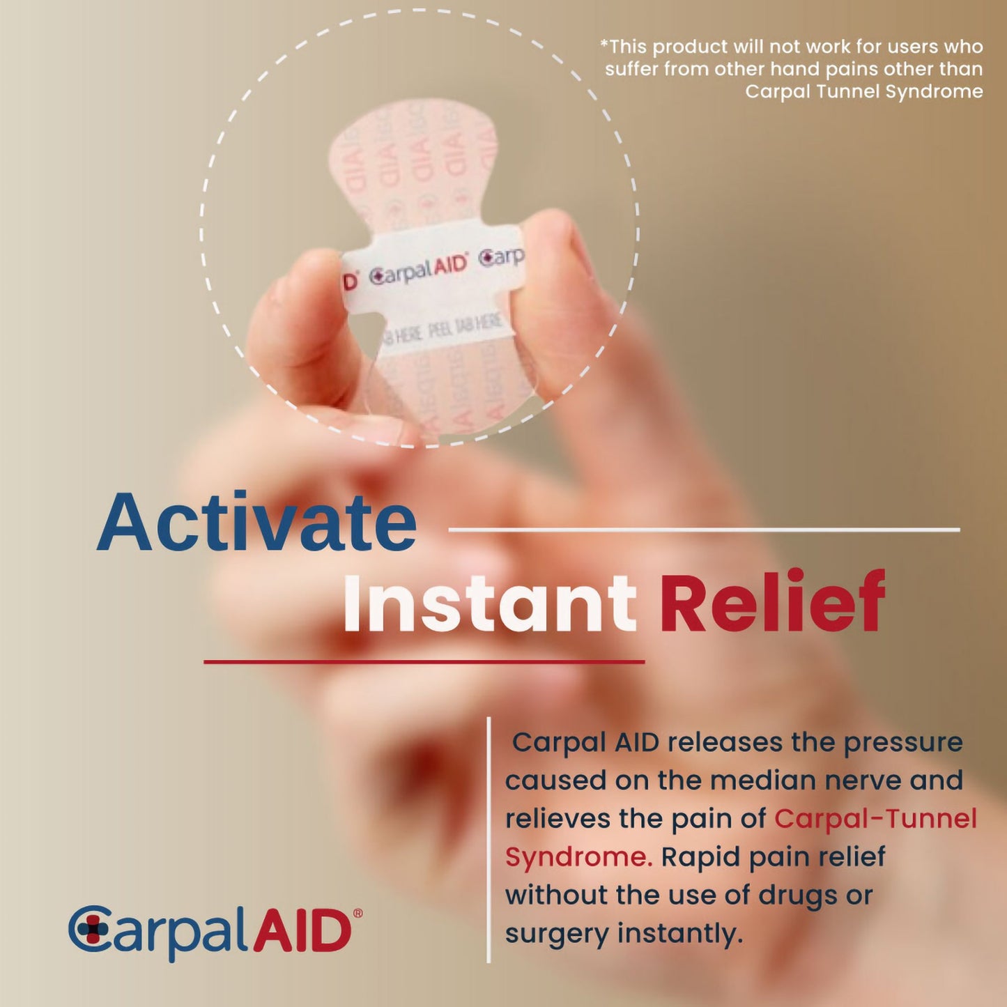 Carpal AID® Patch Hand-Based Carpal Tunnel Support Plastic Left or Right Hand Clear One Size Fits Most (1254008_PK)