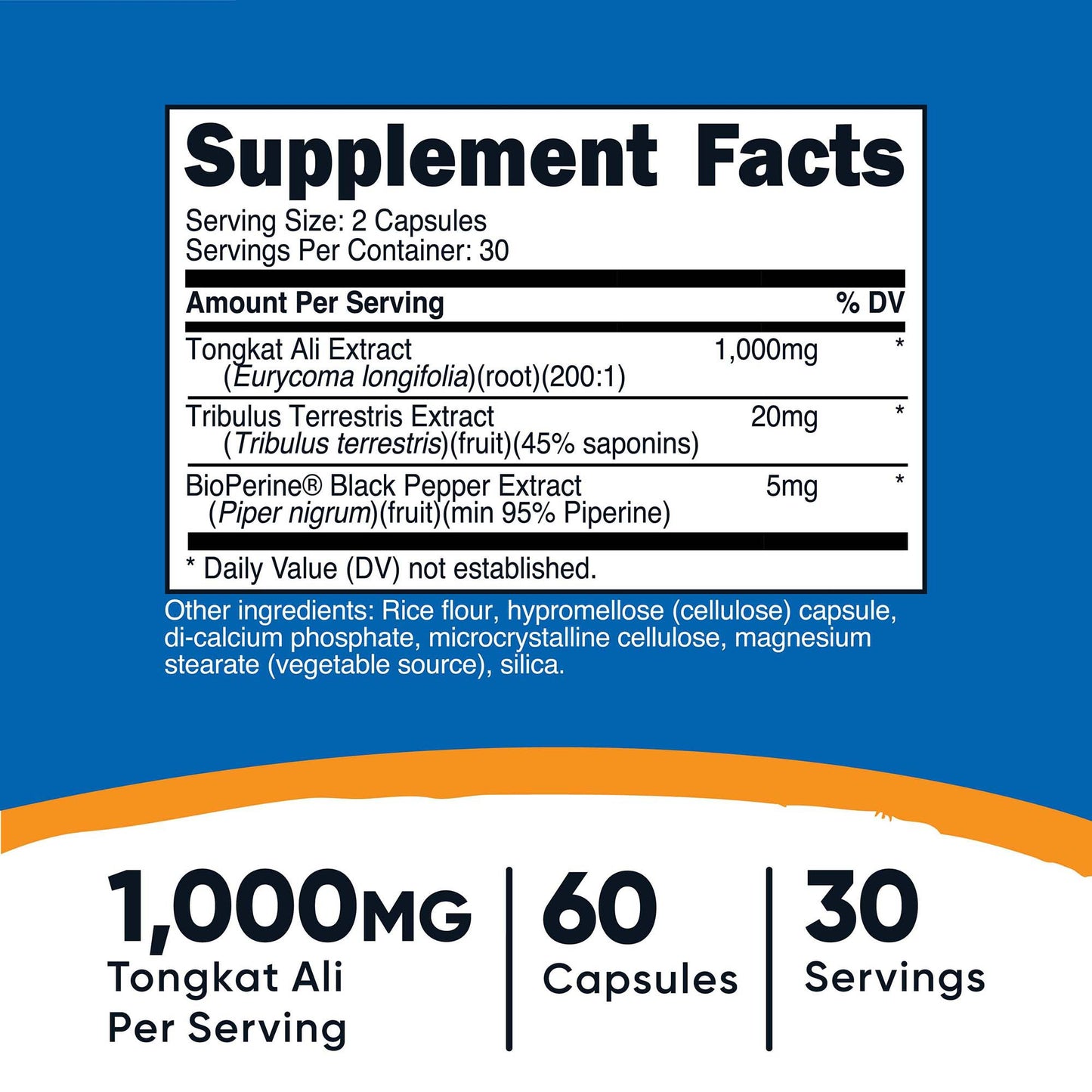 nutricost® Dietary Supplement Tongkat 1,000 mg Strength Capsule 60 Per Bottle (1270265_BT)