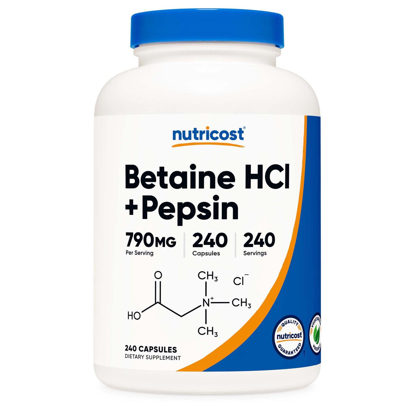 nutricost® Dietary Supplement Betaine HCl / Pepsin 790 mg Strength Capsule 240 Per Bottle (1270261_BT)