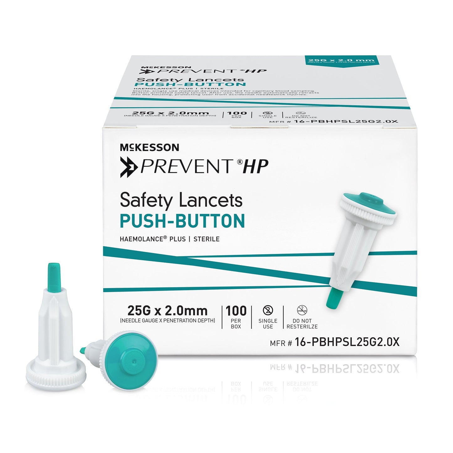 McKesson Prevent® HP Safety Lancet 25 Gauge Retractable Push Button Activation Finger (1217986_BX)