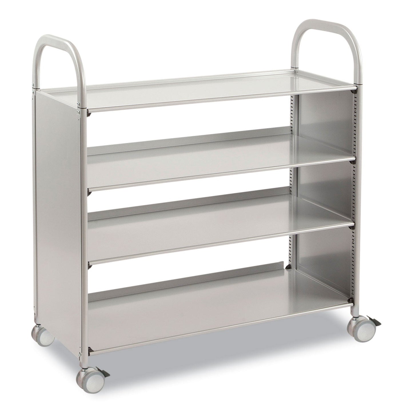 Gratnells Callero Plus Flat Shelf Trolley, Metal, 4 Shelves, 40.6" x 17.3" x 41.5", Silver (GTSSSET0644)