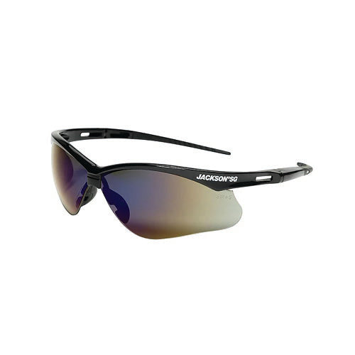 Jackson Safety® SG Series Safety Glasses, Blue Mirror Lens, Polycarbonate, Anti-Scratch, Black Frame (138-50009)