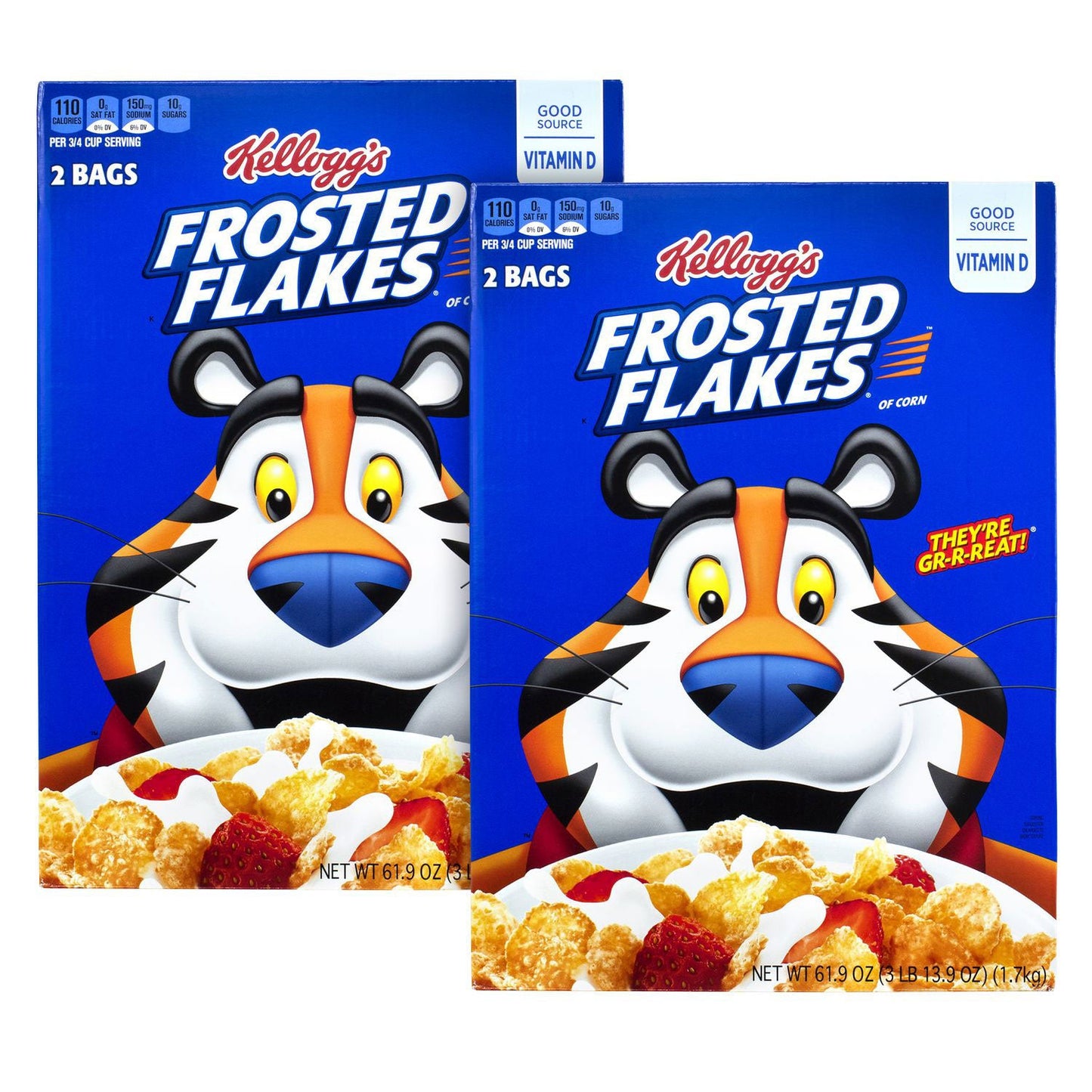 Kellogg's Frosted Flakes Breakfast Cereal, 2 Bags/61.9 oz Box, 2 Boxes/Carton (GRR60004075)