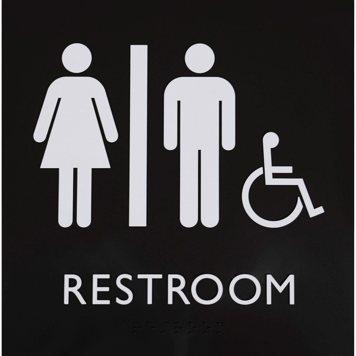 lorell-restroom-sign-1-each-8-x-8-height-square-shape-easy-readability-injection-molded-plastic-black-llr02655_1