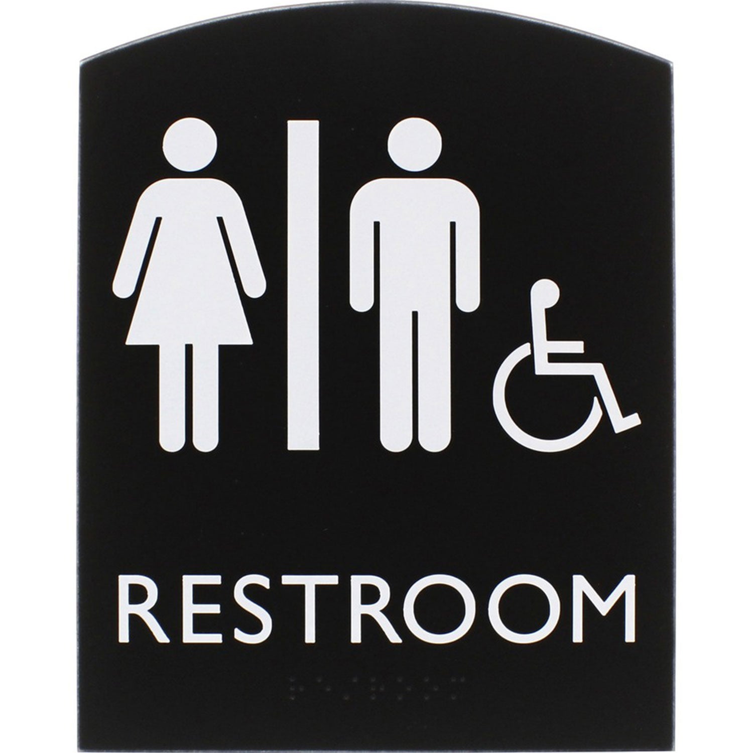 lorell-restroom-sign-1-each-6-8-x-8-5-height-rectangular-shape-easy-readability-braille-plastic-black-llr02673_1