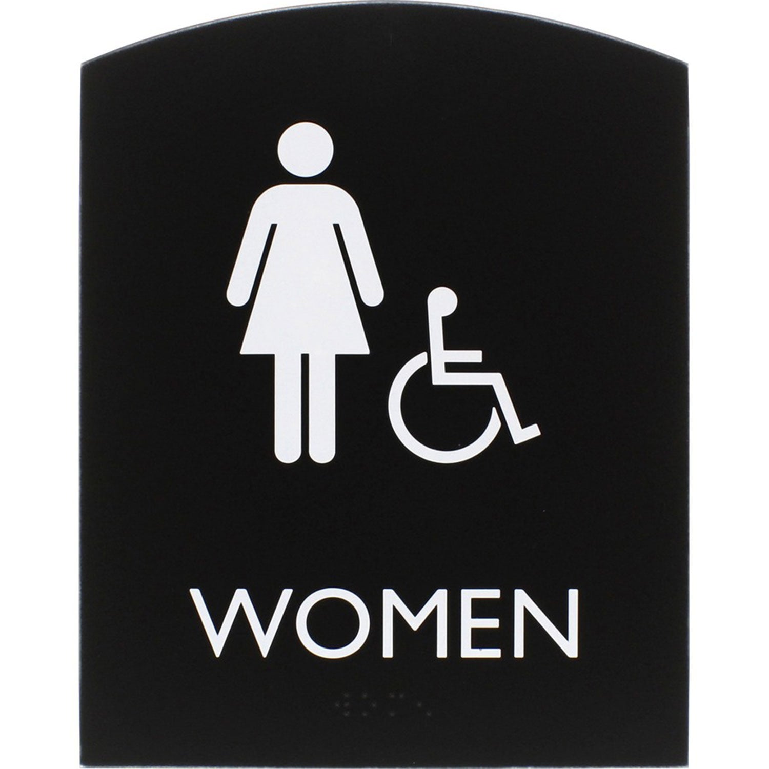 lorell-restroom-sign-1-each-women-print-message-6-8-x-8-5-height-rectangular-shape-easy-readability-braille-plastic-black-llr02675_1