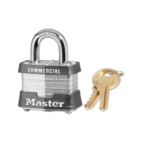 Master Lock® No. 3 Laminated Steel Padlock, 9/32 in dia, 5/8 in W x 3/4 in H Shackle, Silver/Gray, Keyed Alike, Keyed 3303 (470-3KA-3303)