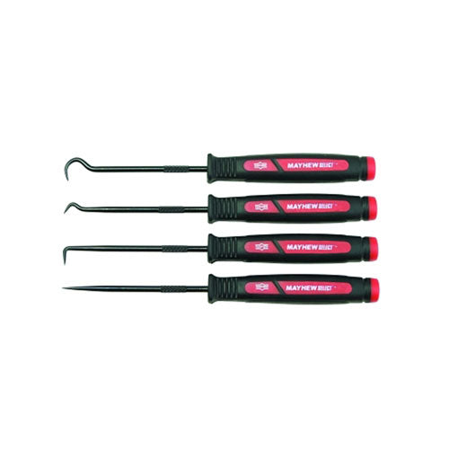 Mayhew Tools 4 Pc. Dominator Mini Hook & Pick Set, Straight, 45° Double Angled Hook, 90° Angled Hook, Curved Hook (479-60003)