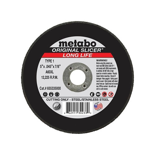 Metabo Original Slicer Cutting Wheel, Type 1, 5 in Diameter, 0.045 in Thick, 60 Grit, Alum Oxide (469-655335000)