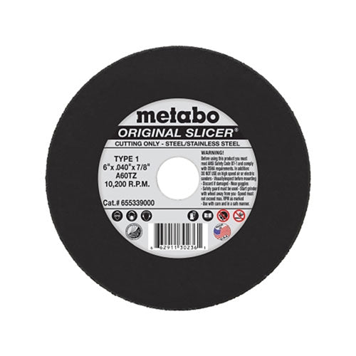 Metabo Original Slicer Cutting Wheel, Type 1, 6 in dia, 0.045 in Thick, 60 Grit, Aluminum Oxide (469-655339000)