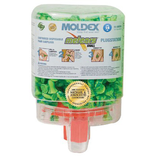 Moldex PlugStation® Earplug Dispenser, Disposable Plastic Bottle, Small Foam Earplugs, Bright Green, Meteors® (507-6634)