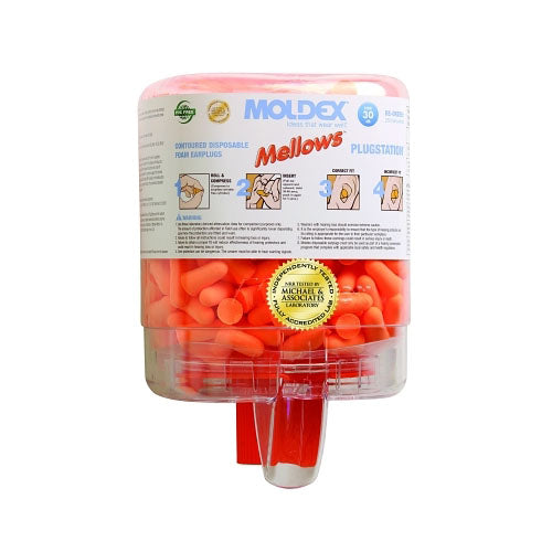Moldex PlugStation® Earplug Dispenser, Disposable Plastic Bottle, Foam Earplugs, Bright Orange, Mellows® (507-6846)