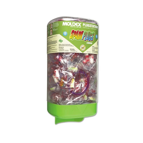 Moldex PlugStation® Earplug Dispenser, Disposable Plastic Bottle, Foam Earplugs, Assorted Color Swirls/Streaks, SparkPlugs® (507-6880)