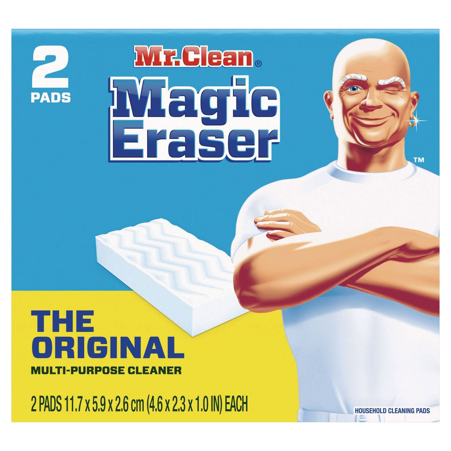 Mr. Clean Magic Eraser, 4.6 x 2.3, 1" Thick, White, 2/Pack, 12 Packs/Carton (PGC43515)