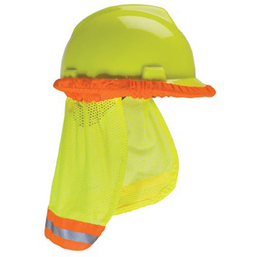 MSA SunShade Hard Hat Protector, Fits Most Hats and Caps, Yellow/Green with Reflective Stripe (454-10098032)