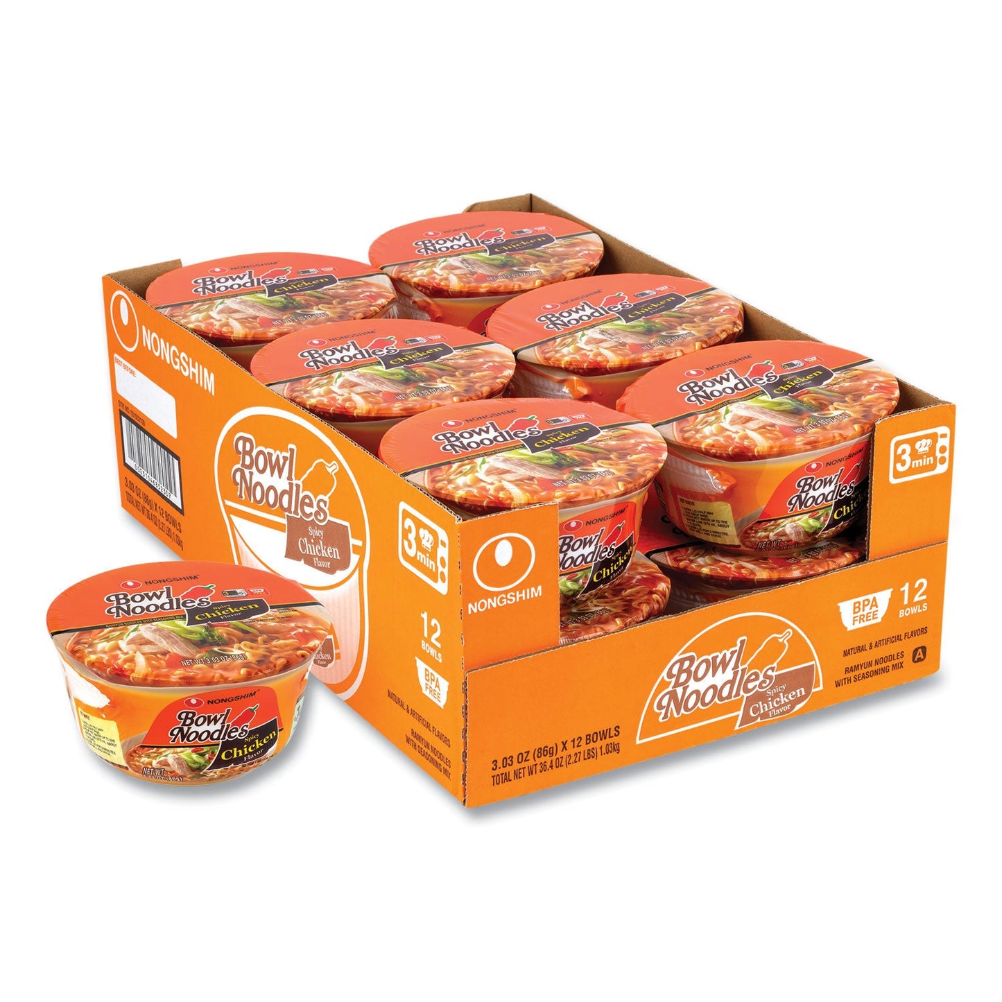 NONGSHIM Spicy Chicken Bowl Noodle Soup, Chicken, 3.03 oz Cup, 12/Carton (GRR22002163)