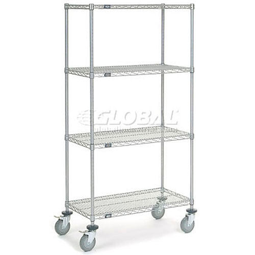 Nexel 4 Shelf Truck, Chrome, 36"W x 18"D x 69"H, Polyurethane Stem Casters, 4 Swivel (WB168214)