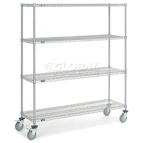 Nexel 4 Shelf Truck, Chrome, 60"W x 18"D x 69"H, Polyurethane Stem Casters, 4 Swivel, 2 Brake (WB168216B)