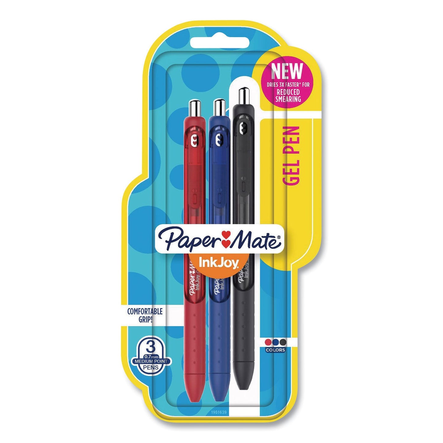 Papermate Retractable Gel Pens, .7mm, 3/PK, Ast Barrel/Ink (PAP1951639)