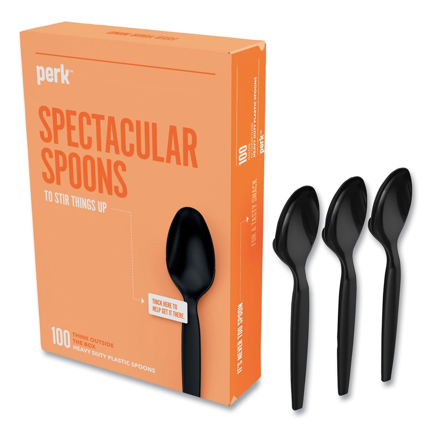 Perk Heavyweight Plastic Cutlery, Teaspoon, Black, 100/Pack (PRK24390993)