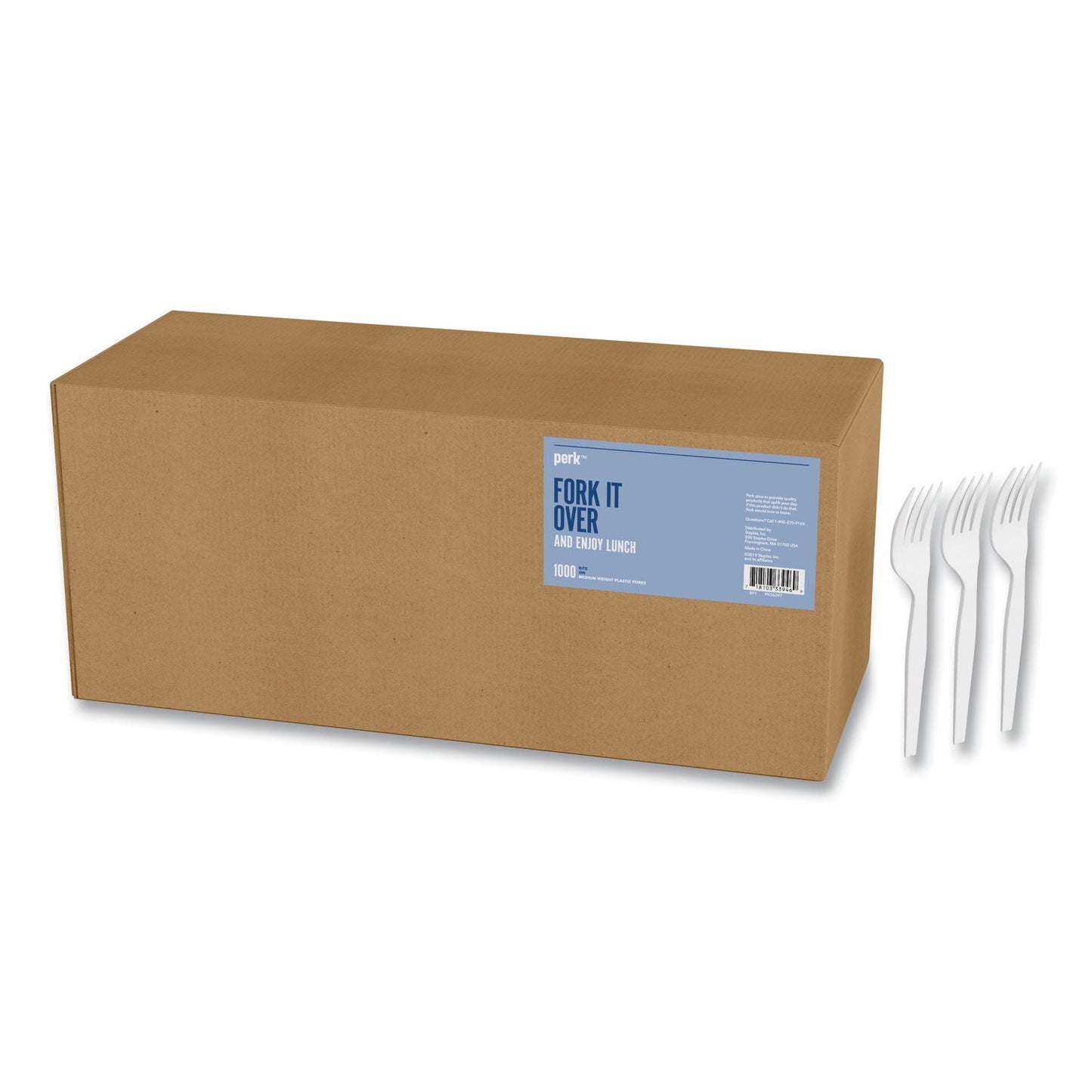 Perk Mediumweight Plastic Cutlery, Fork, White, 1,000/Pack (PRK24390989)