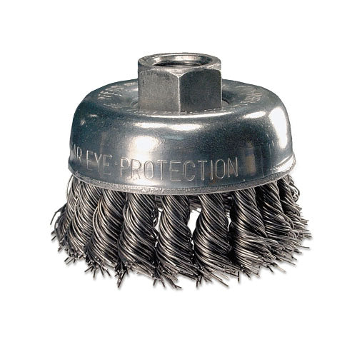 Pferd Inc Mini Knot Cup Brush, 2-3/4 in Diameter, 5/8 in -11 Arbor, 0.020 in Carbon Steel Wire (419-82220P)