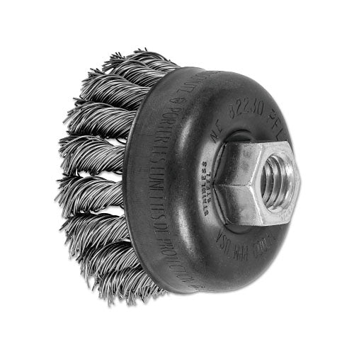 Pferd Inc Mini Knot Cup Brush, 2-3/4 in dia, 5/8 in to 11 Arbor, 0.020 in Stainless Steel Wire (419-82330)