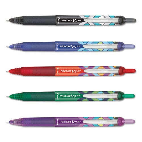 Pilot Precise V5RT Retractable Roller Ball Pen, Precision Point, Assorted, .5mm, 5/Set (PIL41980)