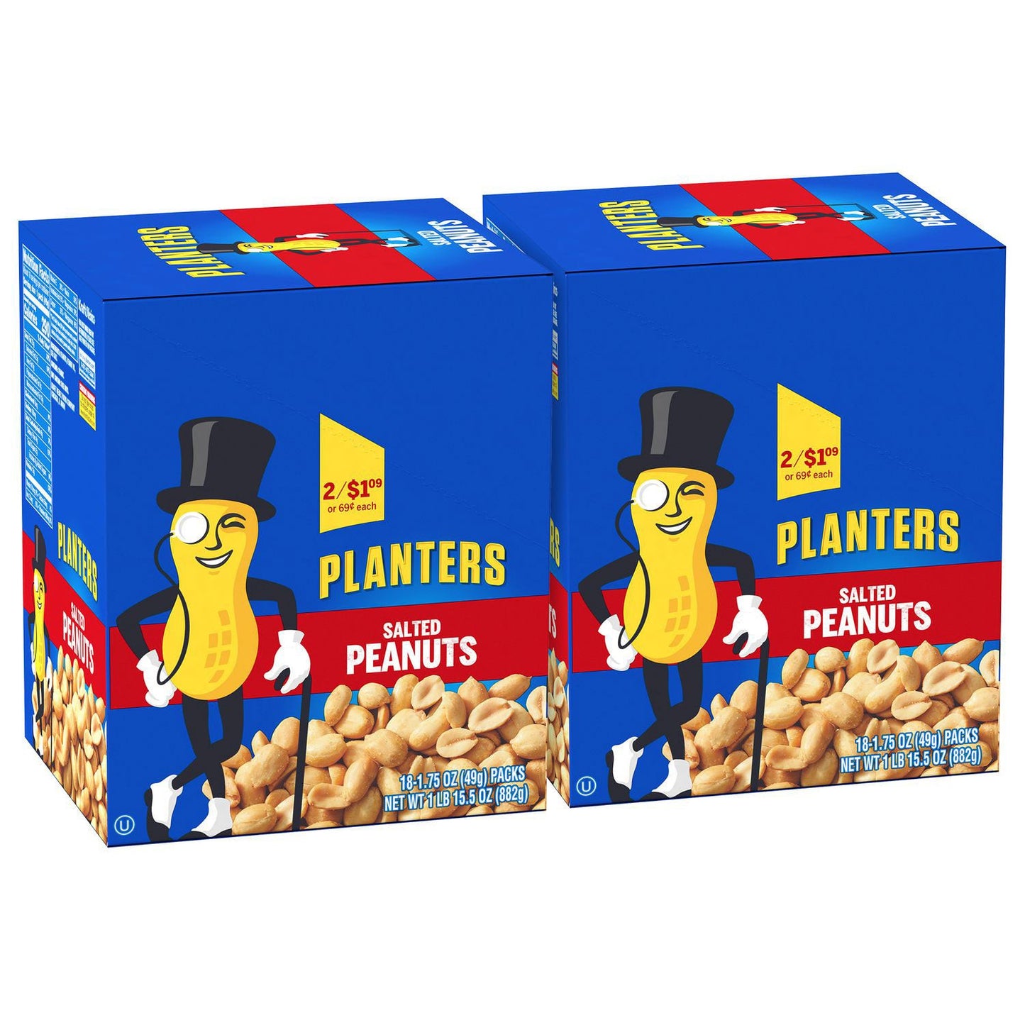 Planters Salted Peanuts, 1.75 oz Pack, 18 Packets/Box, 2 Boxes/Carton (GRR60004060)
