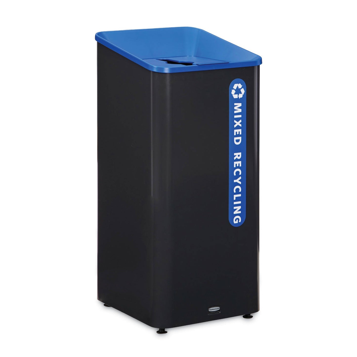 Rubbermaid Sustain Decorative Refuse with Recycling Lid, 23 gal, Metal/Plastic, Black/Blue (RCP2078980)