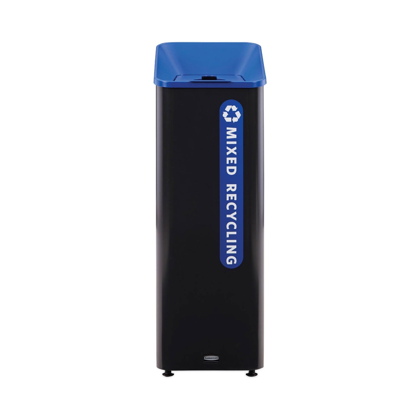 Rubbermaid Sustain Decorative Refuse with Recycling Lid, 15 gal, Metal/Plastic, Black/Blue (RCP2078994)