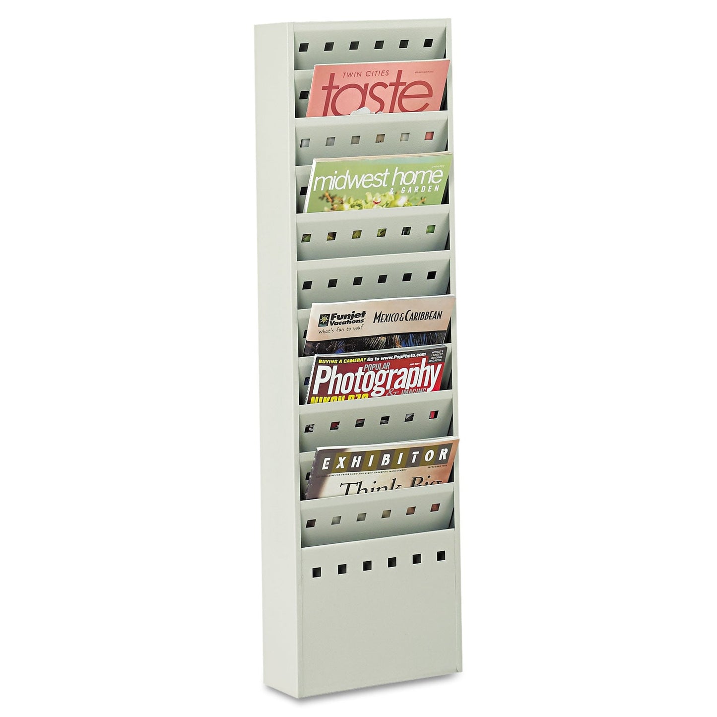 Safco Steel Magazine Rack, 11 Compartments, 10w x 4d x 36.25h, Gray (SAF4321GR)