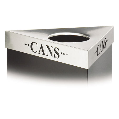 Safco Triangular Lid For Trifectat Receptacle, Laser Cut "CANS" Inscription, STST (SAF9560CZ)