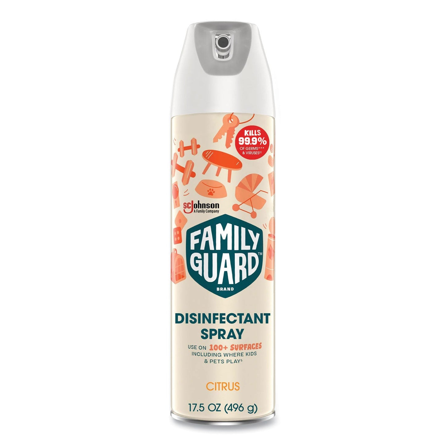 FamilyGuard Disinfectant Spray, Citrus Scent, 17.5 oz Aerosol Spray, 8/Carton (SJN327151)
