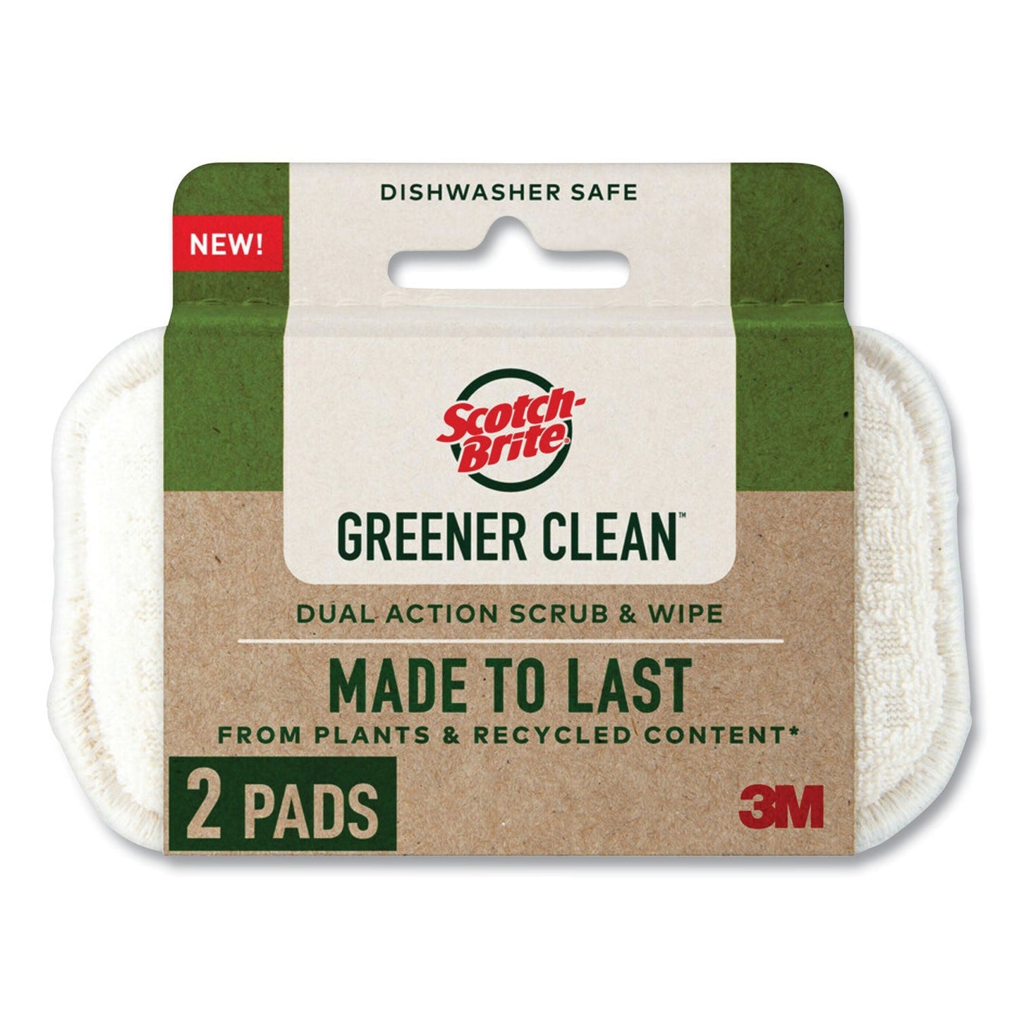 Scotch Brite Greener Clean Dual Action Scrub and Wipe, 2.8 x 4.7, 0.7" Thick, White, 2/Pack (MMM927732SW)
