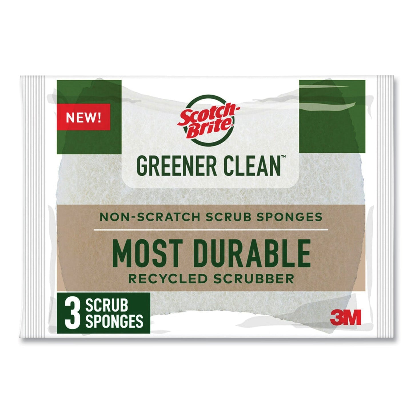 Scotch Brite Greener Clean Non-Scratch Scrub Sponge, 2.6 x 3.3, 0.7" Thick, White, 3/Pack (MMM97033UG)